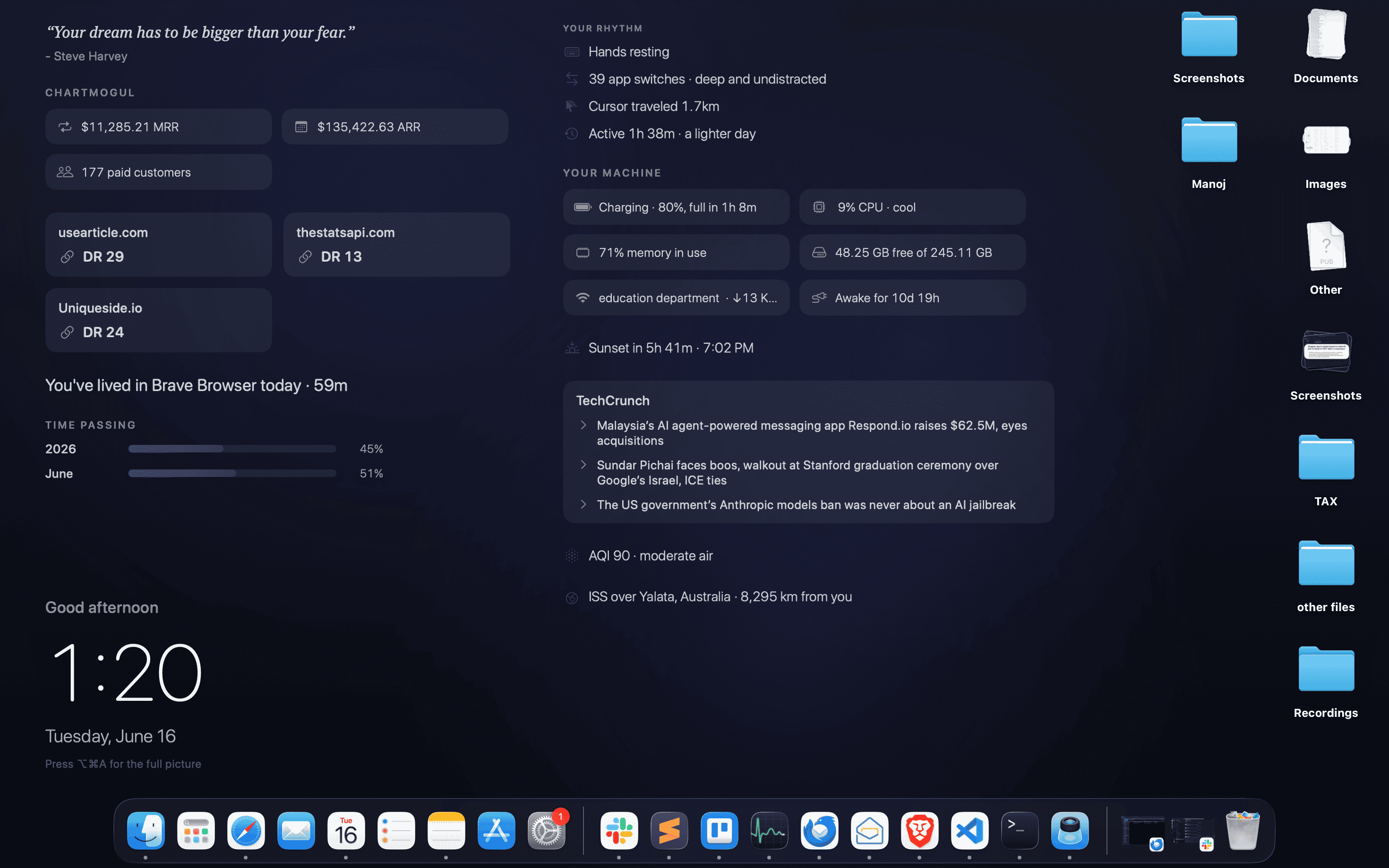 Orbl live wallpaper running on a macOS desktop